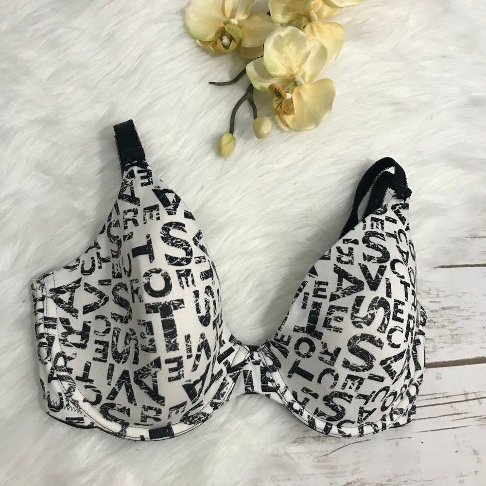Victoria’s‎ Secret Bra Black White Size 34D Graphic Print Cotton